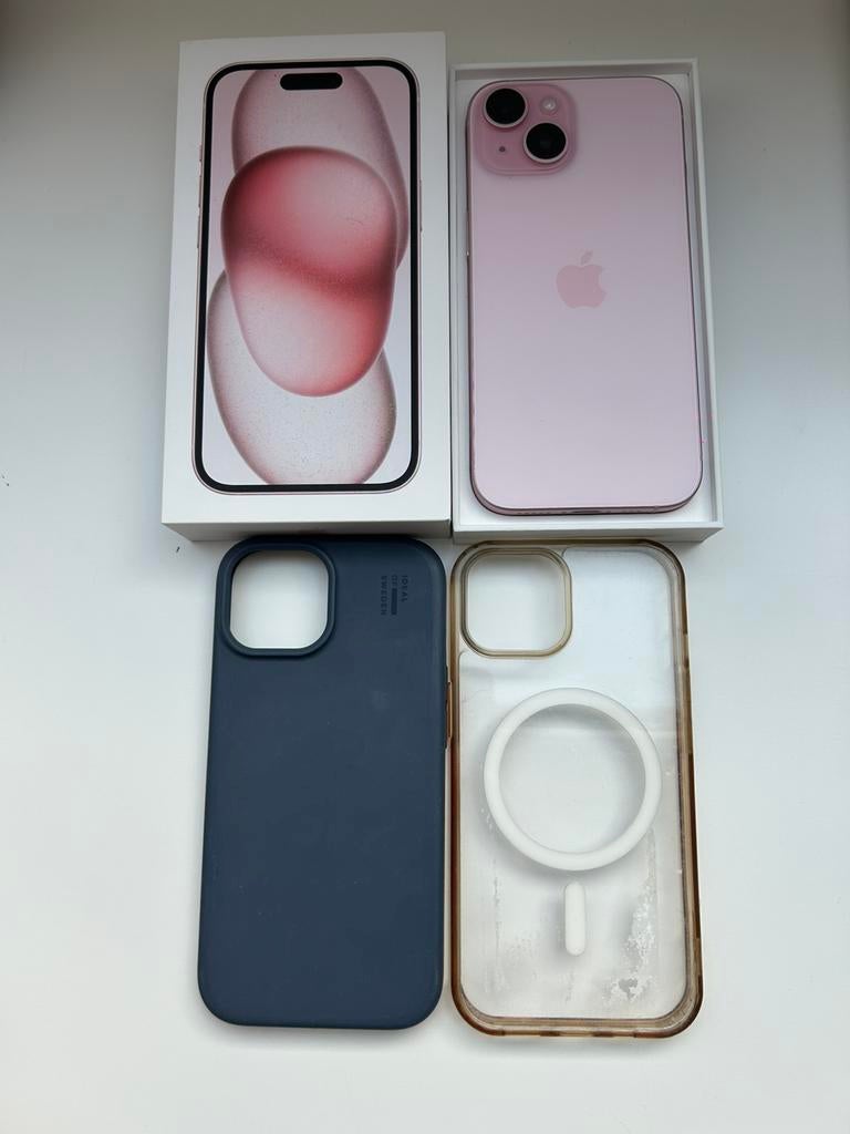 Roze iPhone 15 128GB in perfecte staat met gratis hoesjes, Telecommunicatie, Mobiele telefoons | Apple iPhone, 128 GB, IPhone 15