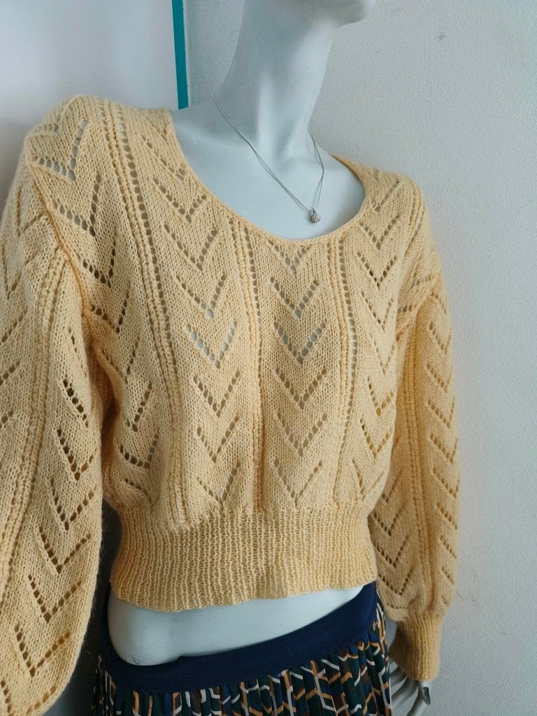 Pull en laine jaune, fait main S, Vêtements | Femmes, Taille 36 (S), Comme neuf, Handgemaakt, Jaune