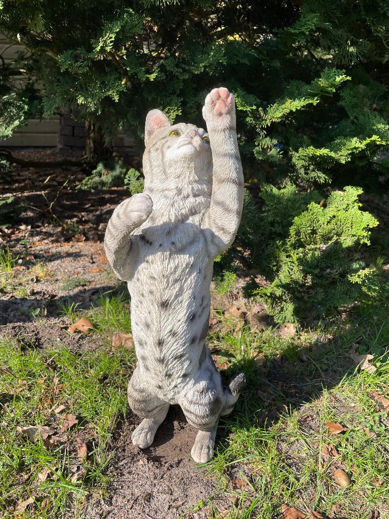Poes, kat, grijs, tuin, gazon, kitten, boerderij 50cm, Ophalen of Verzenden, Nieuw, Kunststof, Dierenbeeld