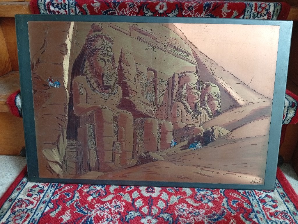 gravure op koper "temple of aboo simbel", Afrika, Ophalen of Verzenden, Gesigneerd, Metaal