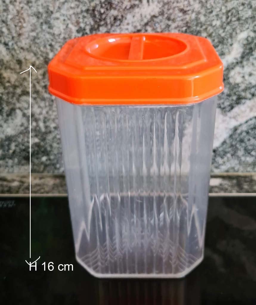 vintage voorraadpot oranje deksel, kunststof - lees info aub, Ophalen