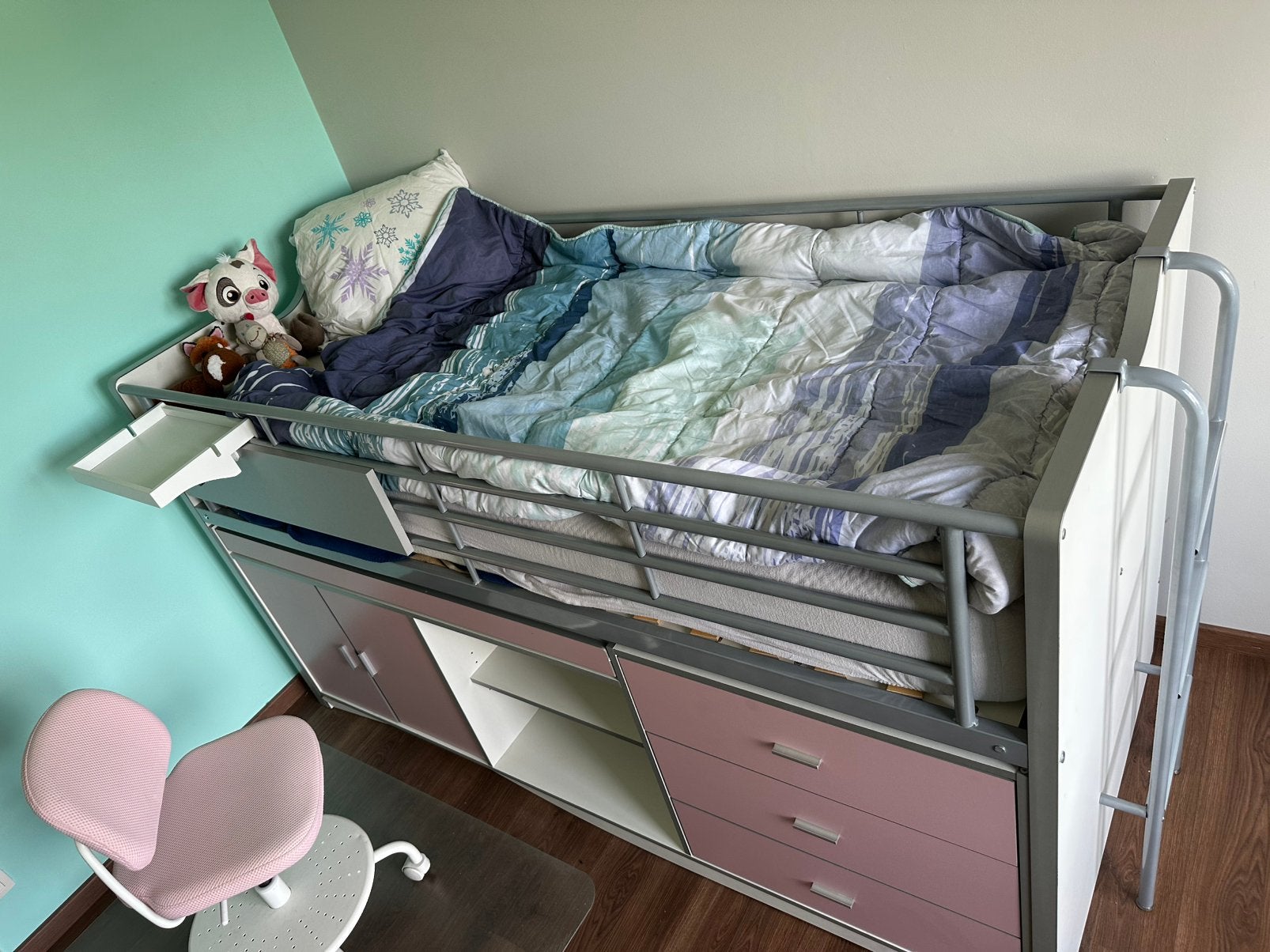 Lit combiné bureau 90x200 Vipack Bonny - Rose, Enlèvement, Comme neuf