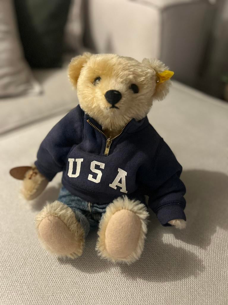 Steiff Polo Ralph Lauren Teddy Bear USA – Knop - Collector, Enlèvement, Comme neuf, Steiff