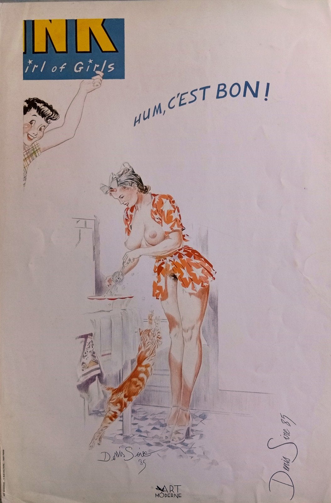 Pin Up. Affiche publicitaire signée Denis Sire. Illustrateur, Collections, Enlèvement ou Envoi
