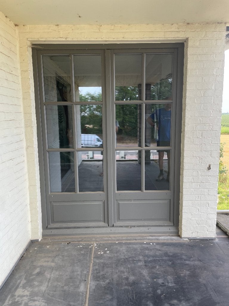 2x Meranti dubbele terrasdeur 160x210 cm dubbele beglazing, Doe-het-zelf en Bouw, Ophalen, Gevelraam of Ruit, Gebruikt, 160 cm of meer