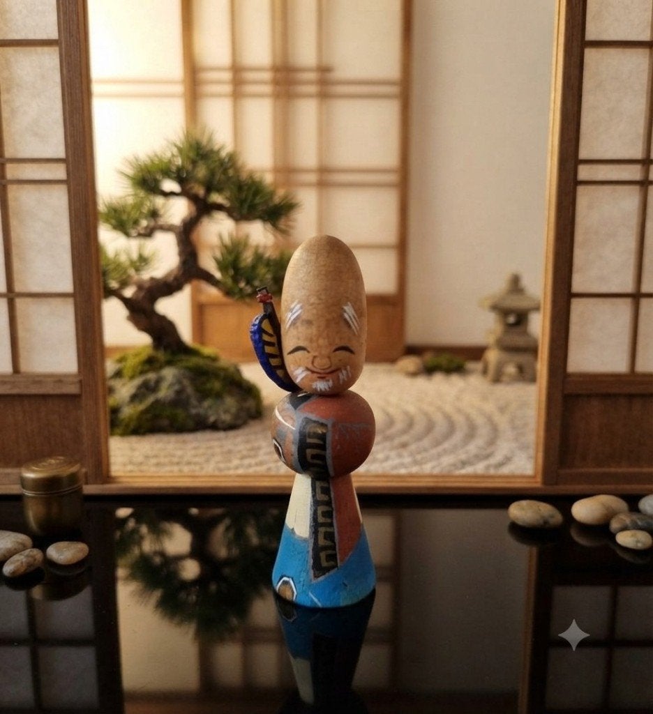 Vintage Fukurokuju kokeshi, Antiek en Kunst, Kunst | Niet-Westerse kunst, Hout, Verzenden, Geschilderd, Japan
