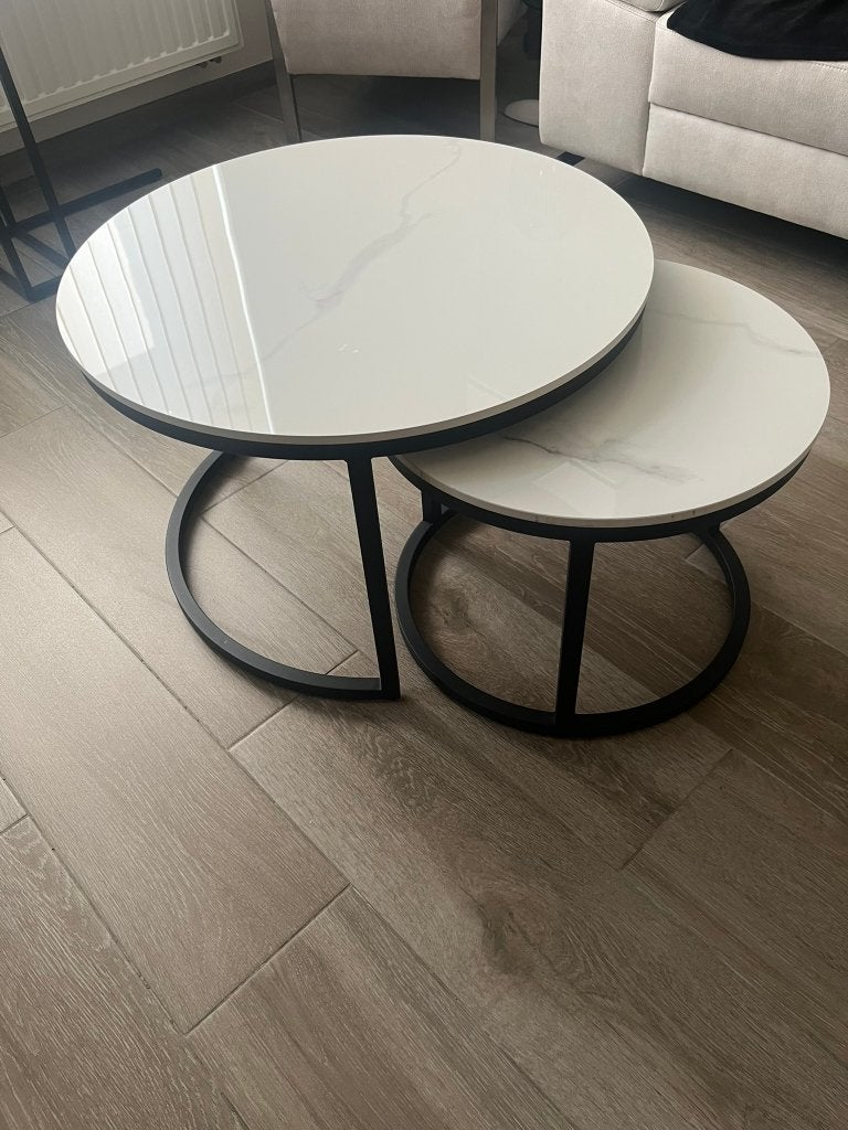 Set van 2 ronde salontafels keramiek wit met garantie, Huis en Inrichting, Ophalen, 50 – 75, 50 tot 100 cm, Overige materialen