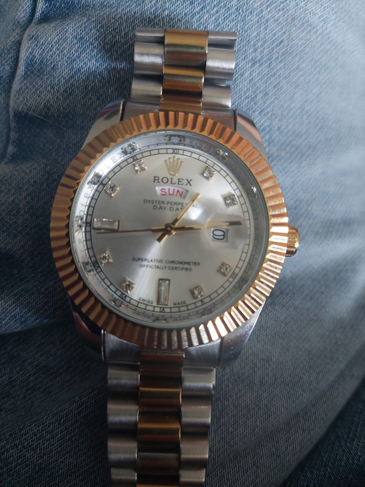 Rolex Oyster perpetual Day-Date bicolor zilver/goud kleur, Staal, Polshorloge, Nieuw, Ophalen of Verzenden