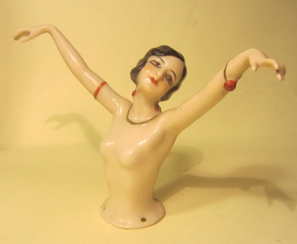 Art deco porseleinen half doll, flapper, Schneider?, Verzenden