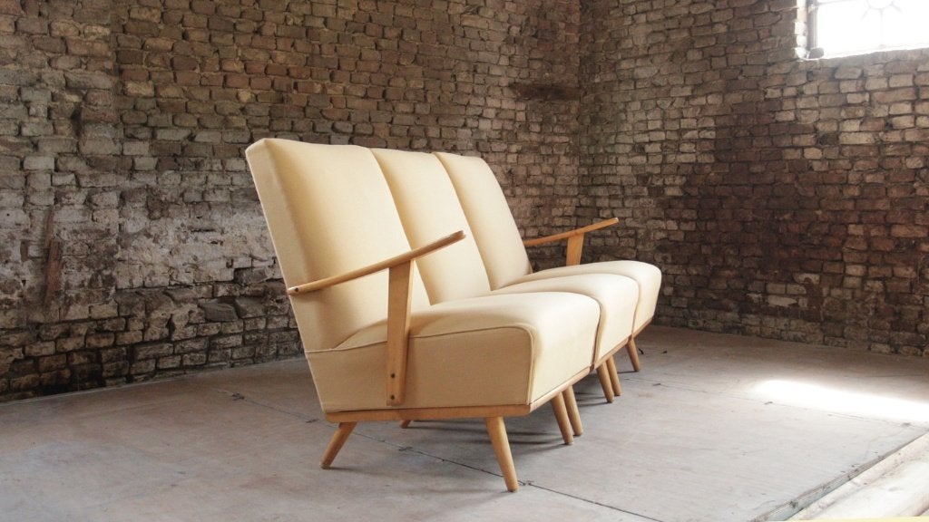 Vintage modulaire zitset - vijf elementen, berkenhout, Maison & Meubles, Bois, Enlèvement, Utilisé, Trois personnes