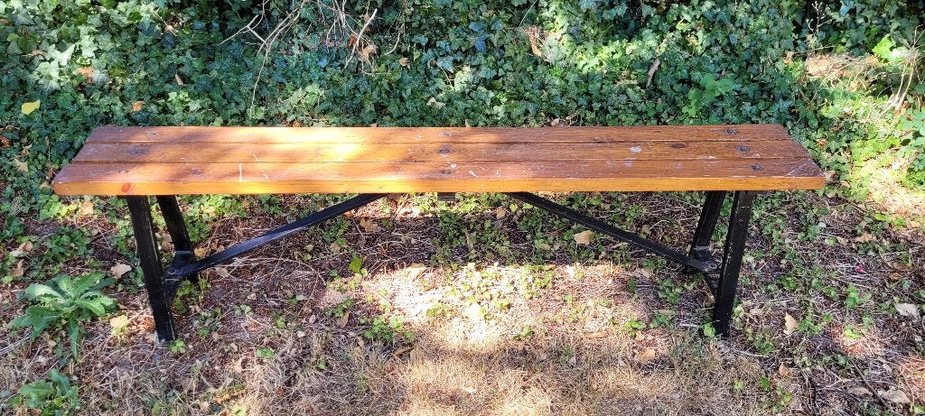 Banc de jardin en bois et pieds métal - 3 lattes, Enlèvement, Utilisé, Bois