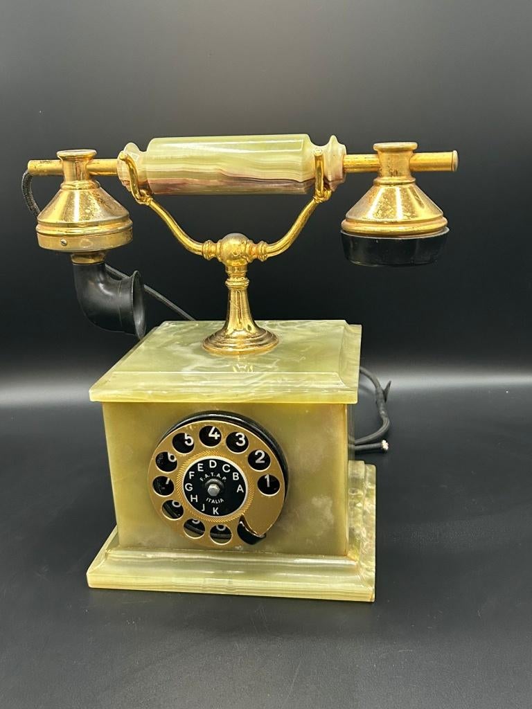Vintage Onyx Telefoon Italië – Messing & Brons - jaren 50-60, Verzenden