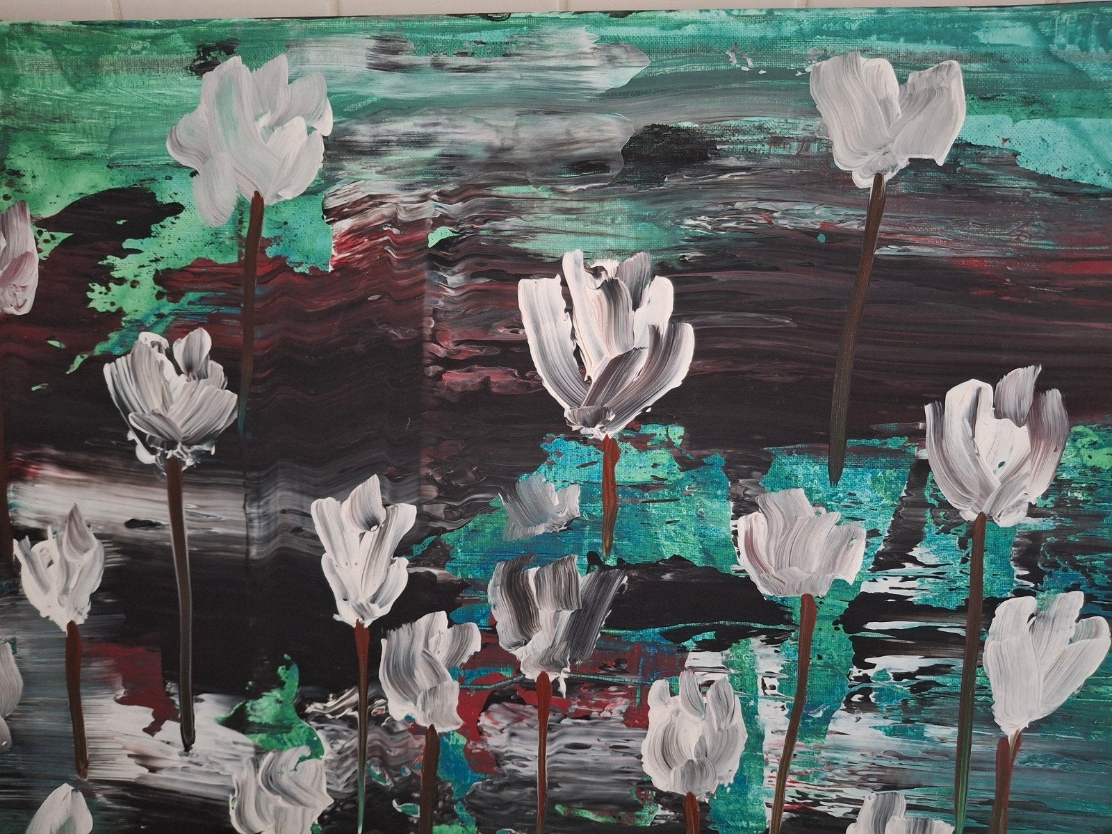 Acryl Schilderij op doek, thema  waterlelies, Enlèvement ou Envoi, Signé
