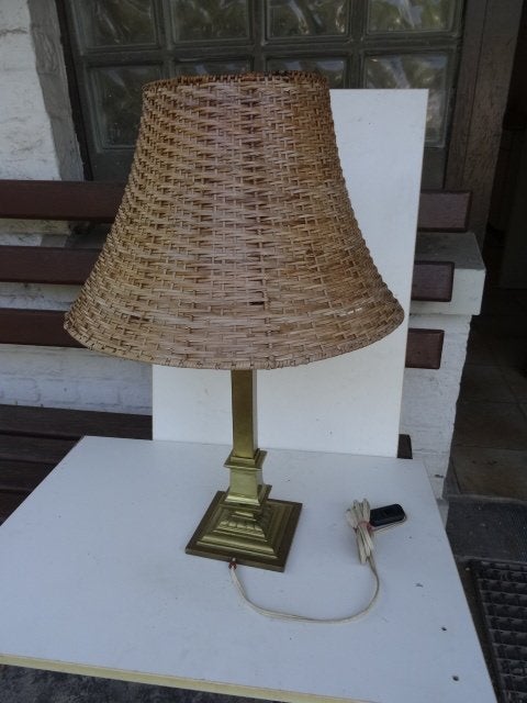 Ancien abat jour style Empire en laiton et osier – 60 cm, Enlèvement ou Envoi