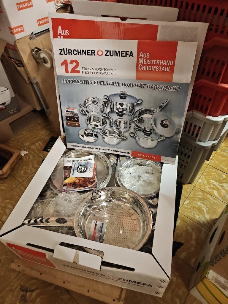 Zürchner Zumefa 12-Delige Pannenset - Nieuw in Doos, Ophalen, Inox, Nieuw, Pannenset