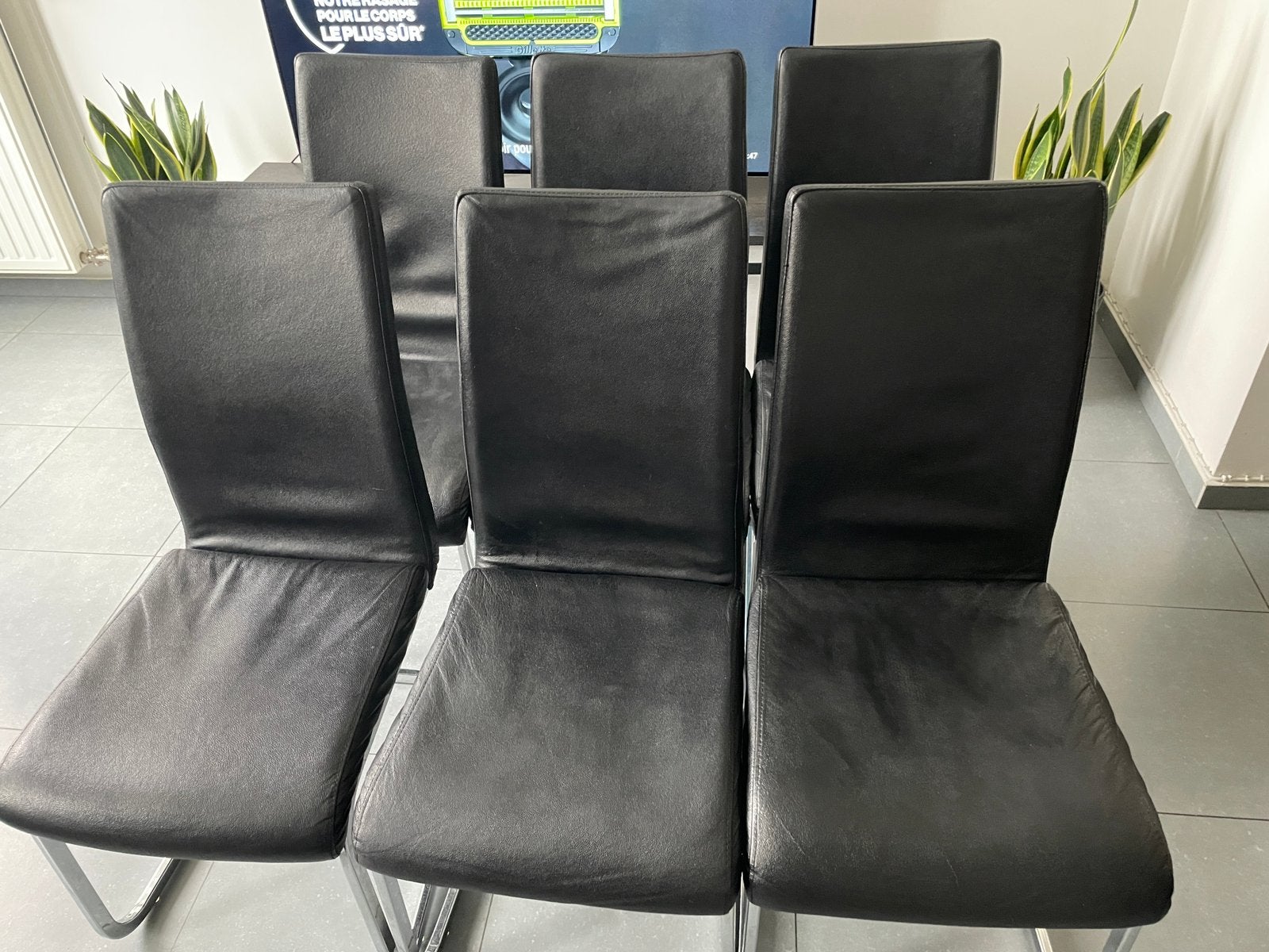 6 Chaises en cuir avec pied en chrome, Ophalen, Gebruikt