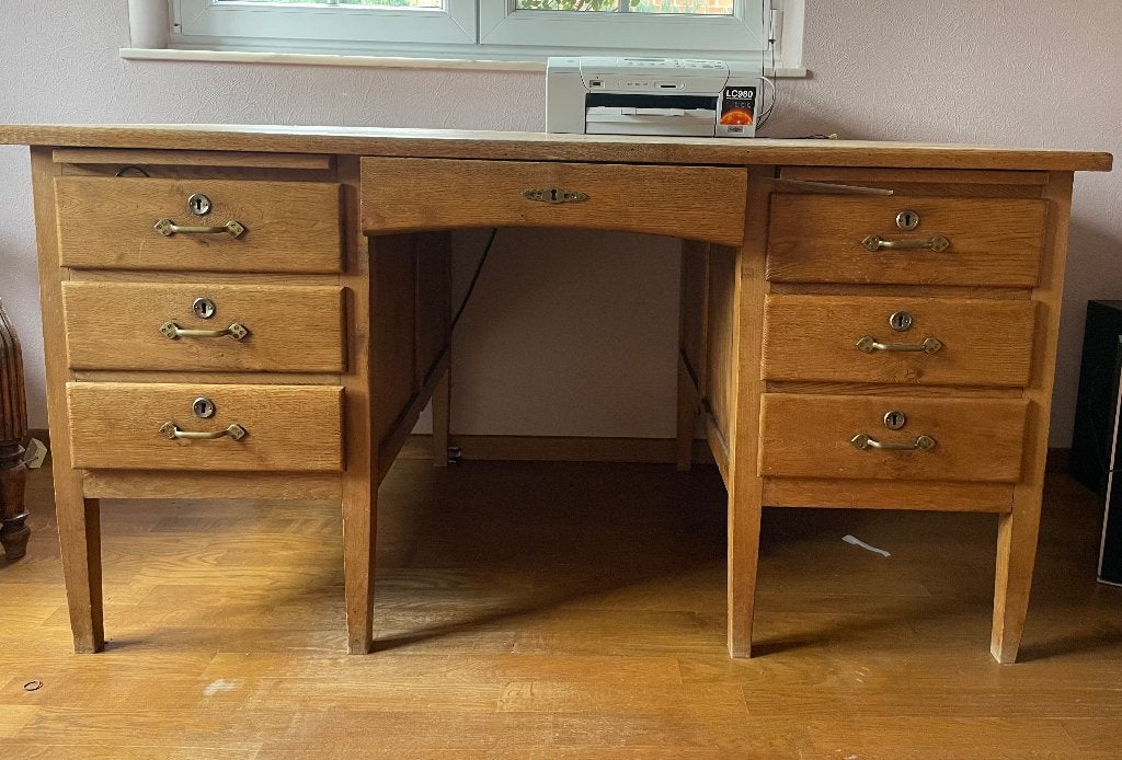 Bureau, Ophalen, Met lades, Hout, Bruin