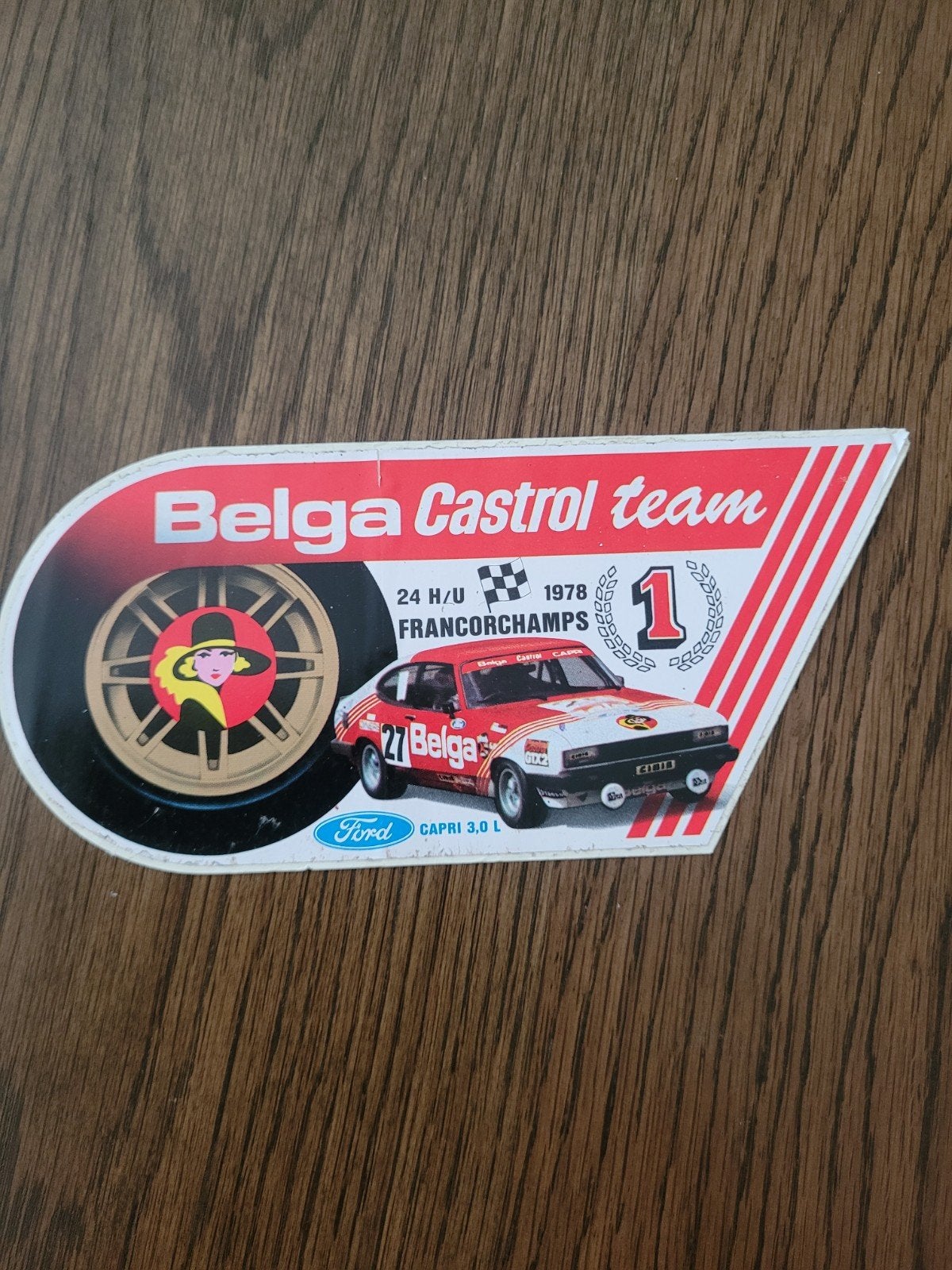 Oude sticker Belga castrol team ford capri, Ophalen of Verzenden