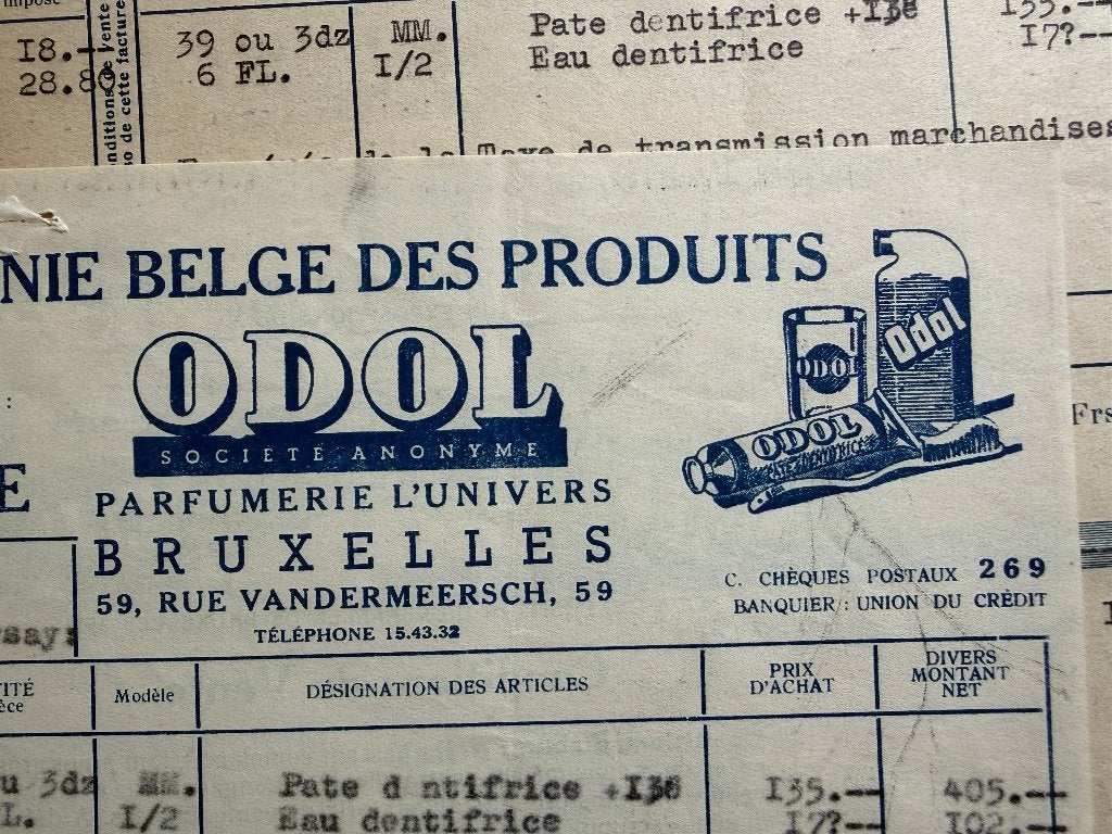 publicité ODOL Bruxelles dentifrice 1946 factures, Envoi