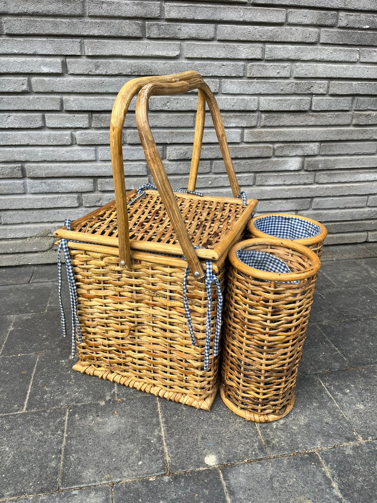 Vintage bamboe picknickmand, Hobby en Vrije tijd, Ophalen, Gebruikt, Zonder inhoud