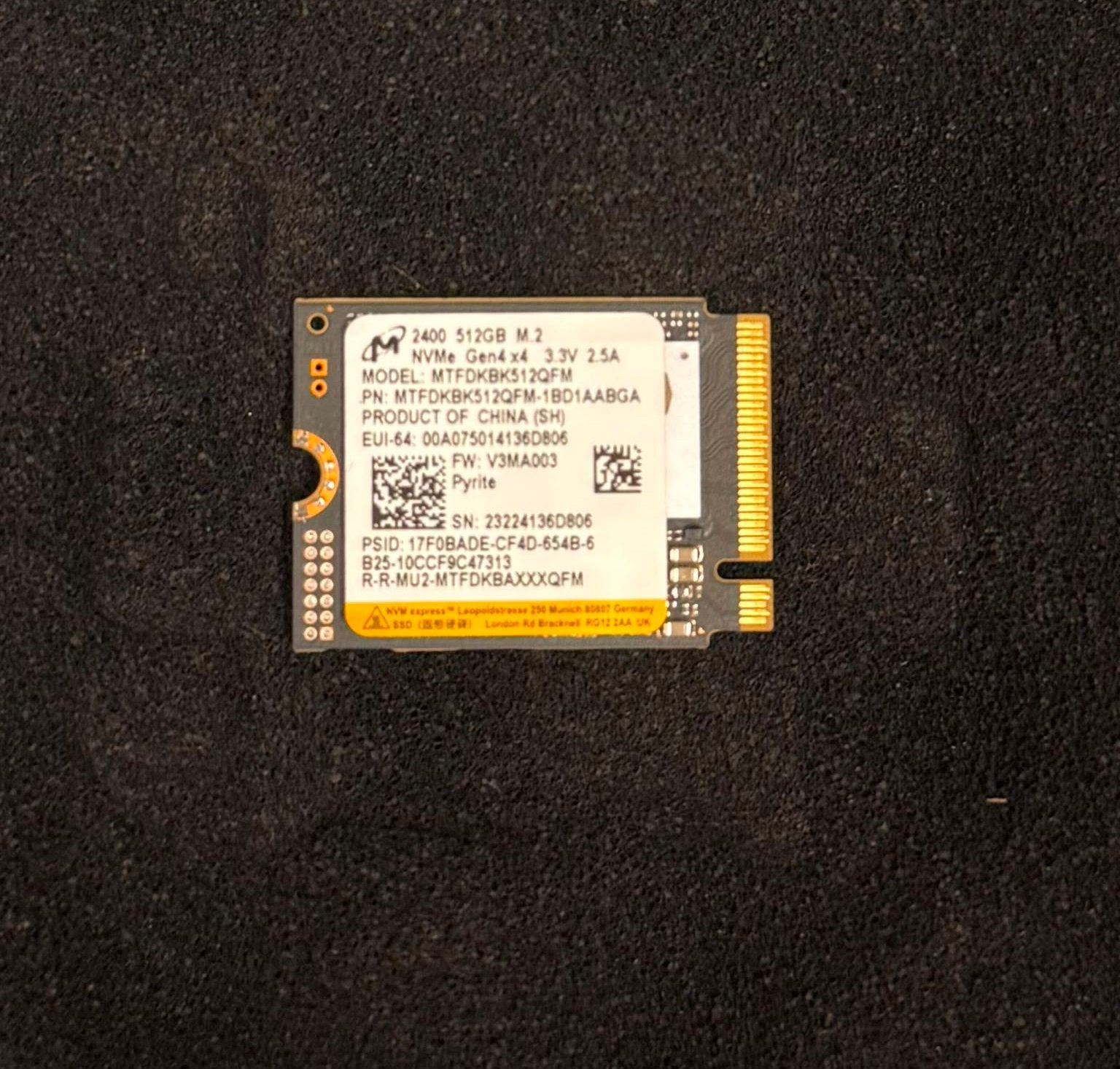 Micron 2400 512GB M.2 NVMe SSD – PCIe Gen4 x4, Computers en Software, Harde schijven, Ophalen, Zo goed als nieuw, Laptop, SSD