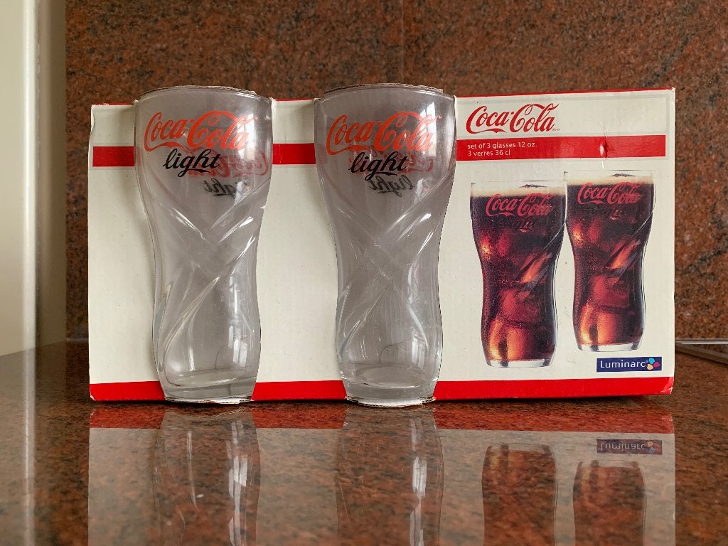 Coca Cola light 3 glazen ongeopende verpakking nieuw glas, Ophalen, Nieuw, Frisdrankglas