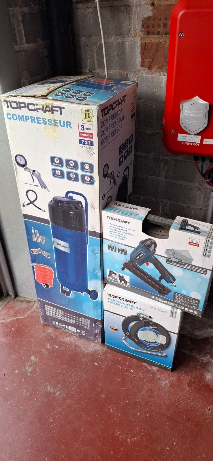 Topcraft compressor 50l + tacker + slanghaspel, Enlèvement