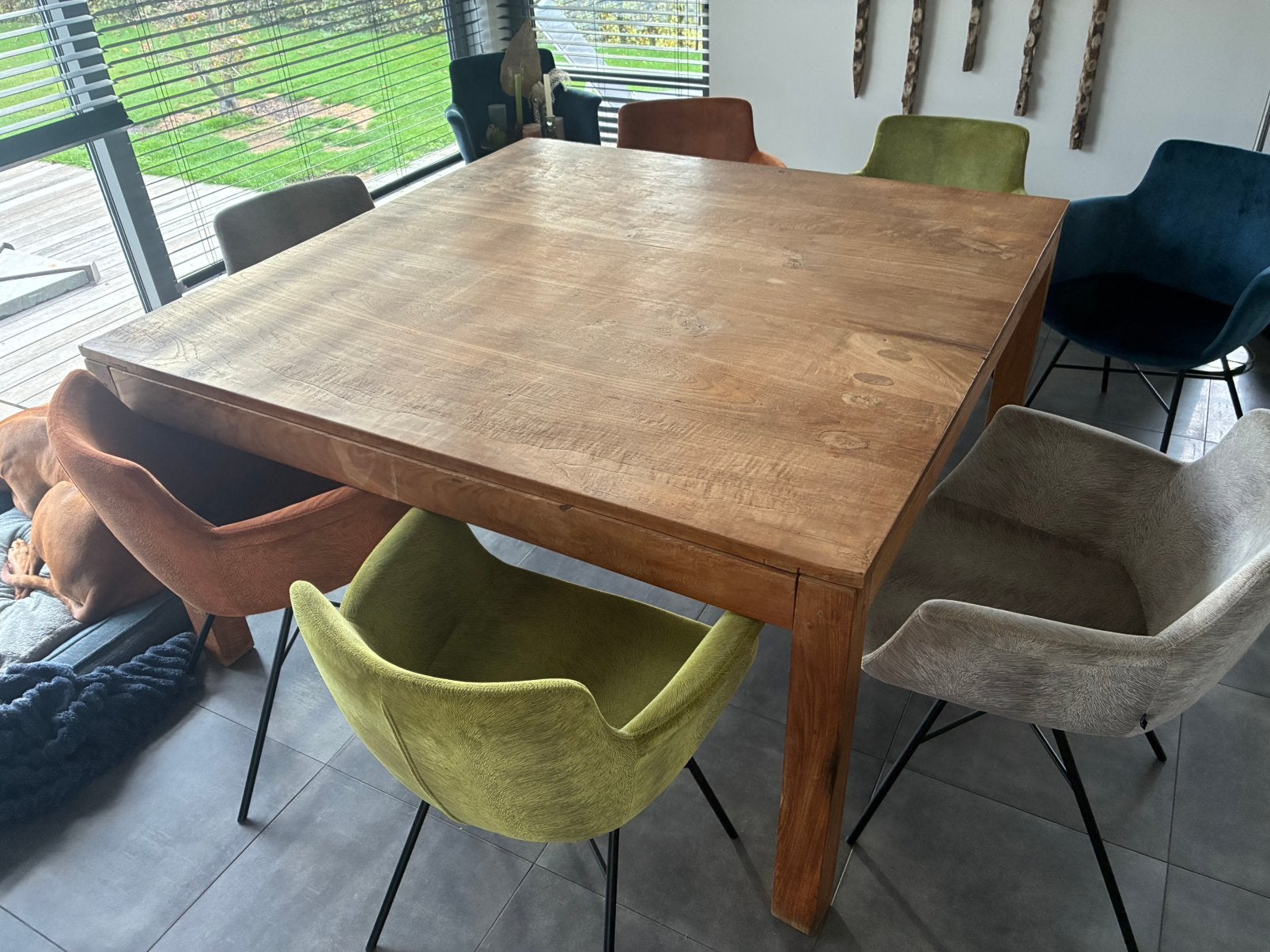 Grote vierkante massief teak tafel 150 x 150 cm, Ophalen, Vijf personen of meer, Vierkant, Teakhout