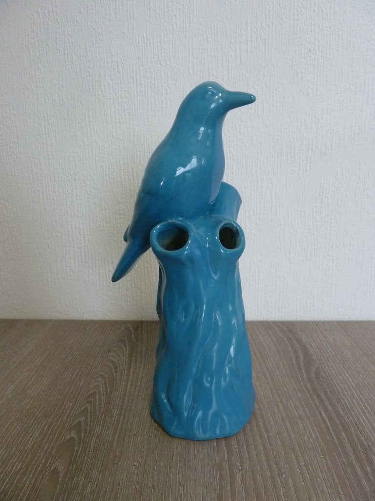 Keramiek vaas /tulpenvaas "Des Pots" 20cm vogel op boom, Ophalen of Verzenden
