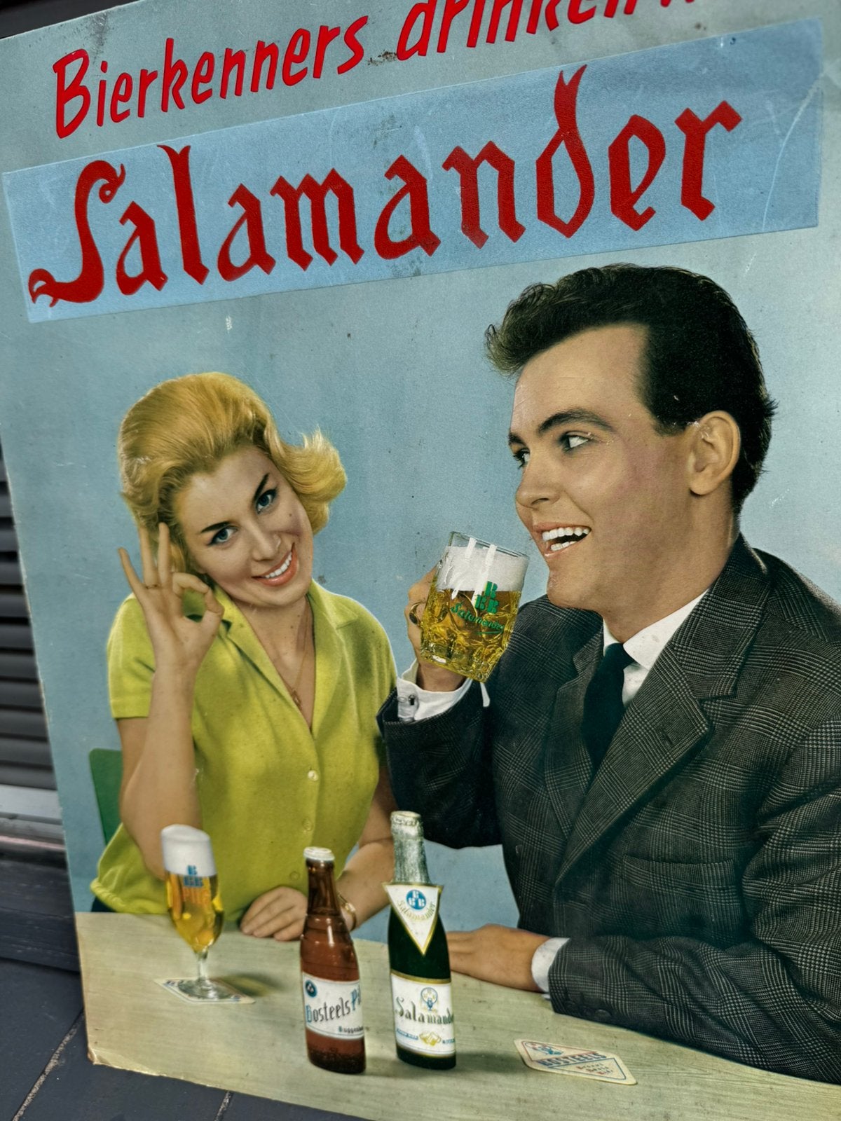 Salamander bier oude reclame plaat, Verzamelen, Ophalen of Verzenden, Gebruikt, Reclamebord, Plaat of Schild, Overige merken