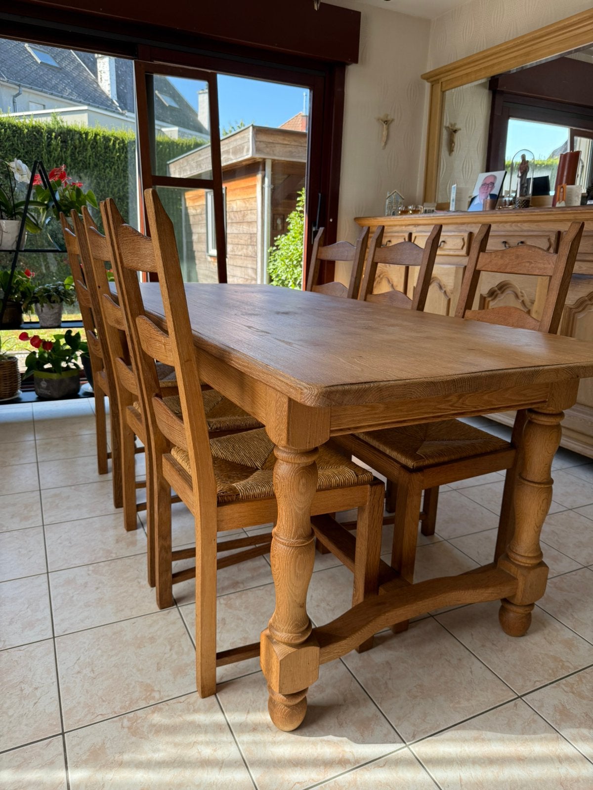 Volledige eetkamer volle eik, Ophalen, Zo goed als nieuw, 4 tot 6 stoelen