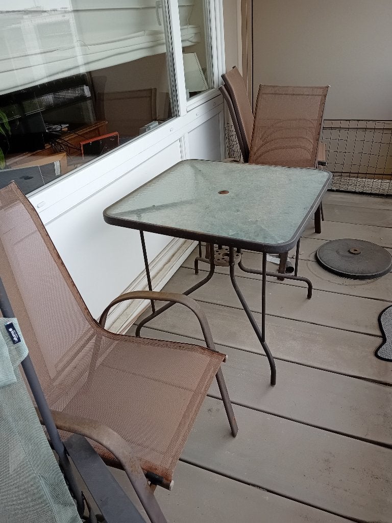 Twee terras/tuin tafels en 7 id stoelen, Tuin en Terras, Ophalen, Overige materialen, Gebruikt, Tuinset