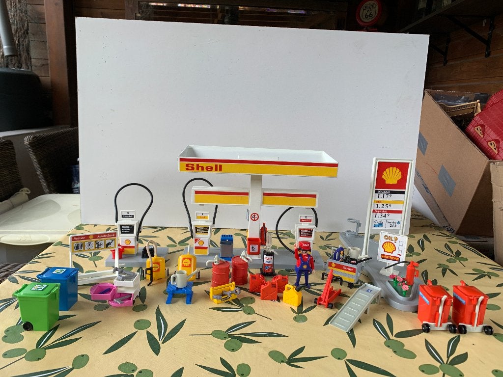 PLAYMOBIL: VINTAGESET SHELL BENZINESTATION, Kinderen en Baby's, Gebruikt, Gebouw, Losse onderdelen, Ophalen of Verzenden