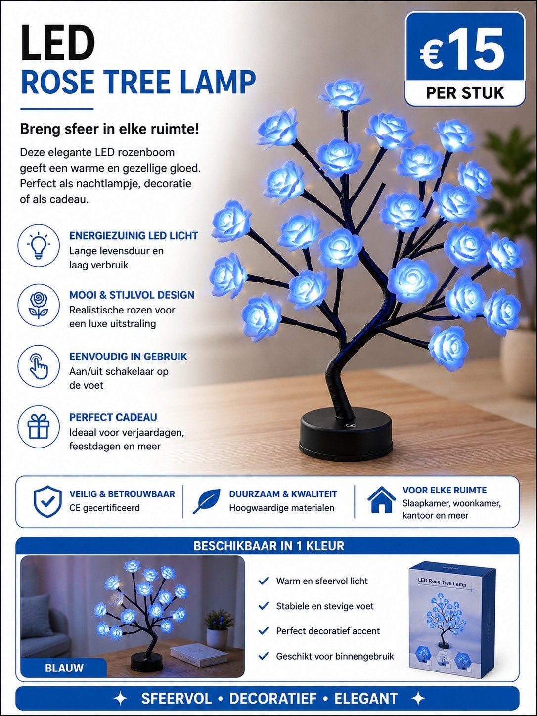 LED Boomlamp, Blauw, Overige materialen, Overige merken, Met schakelaar