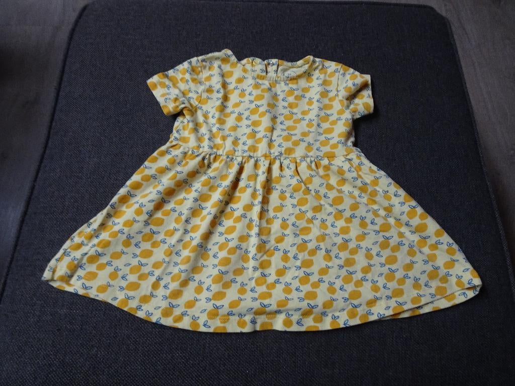 Geel jurkje met opdruk van citroenen (JBC) Maat 74 - 9 maand, Kinderen en Baby's, Babykleding | Maat 74, Meisje, Jurkje of Rokje