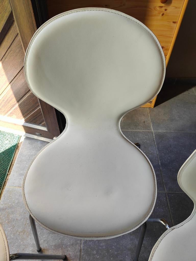 Set van 3 leren stoelen, Huis en Inrichting, Stoelen, Wit, Leer