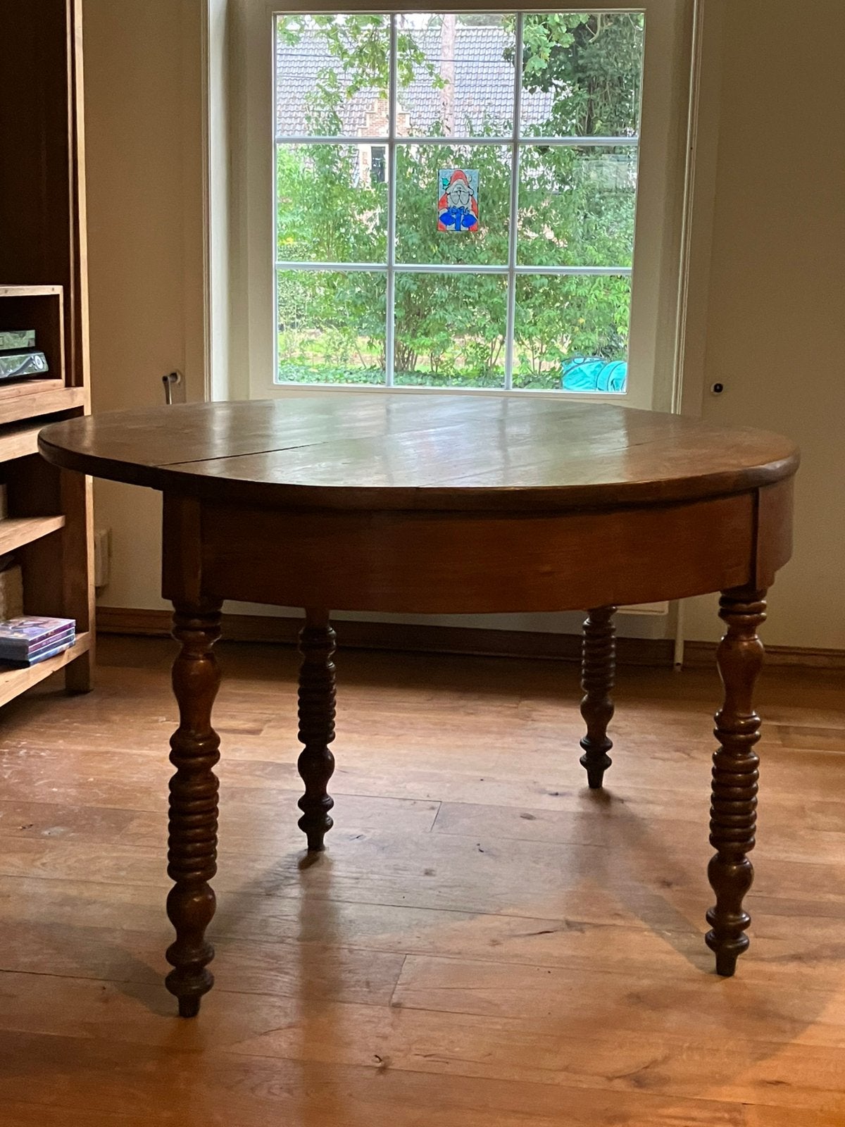 Eikenhouten , ronde , inklapbare tafel ., Enlèvement, Utilisé
