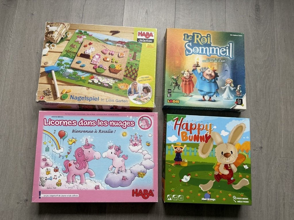 Lot 4 jeux de societe enfants (HABA, Gigamic, Blue Orange), Enlèvement, Utilisé