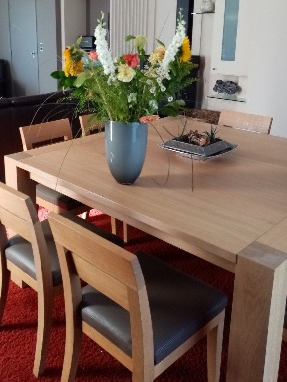 eiken eettafel 8 stoelen en barkast, Enlèvement, Chêne, Modern, Carré