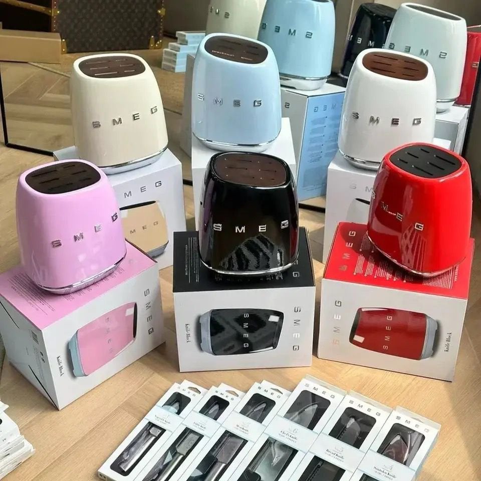 Nieuwe SMEG-messen + blok, Ophalen of Verzenden, Nieuw, Smeg