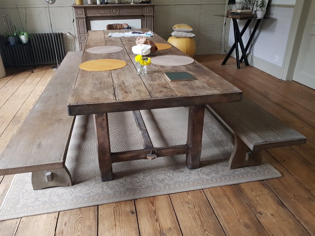 Très grande table avec bancs, Chêne, Enlèvement, Utilisé, 50 à 100 cm