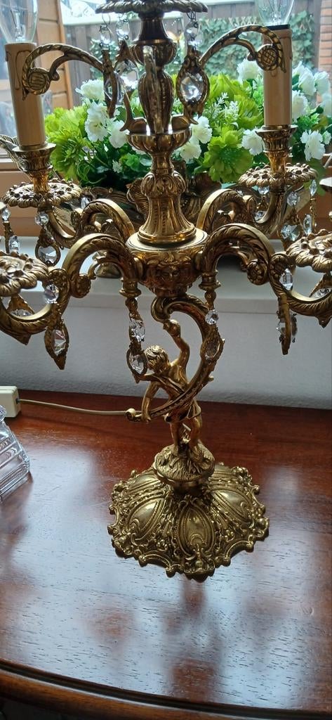 Mooie grote bronzen kandelaar lamp, Antiek en Kunst, Ophalen