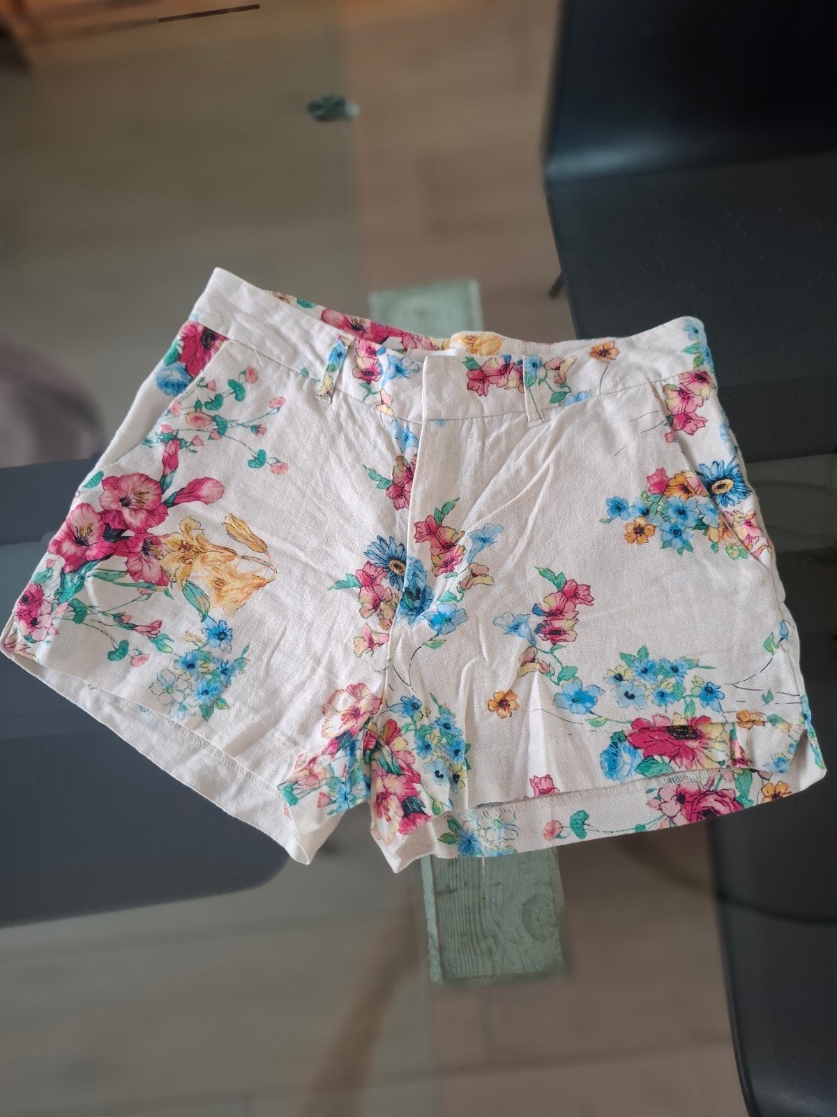 Witte linnen short met bloemenprint Springfield S, Kort, Wit, Springfield, Ophalen of Verzenden