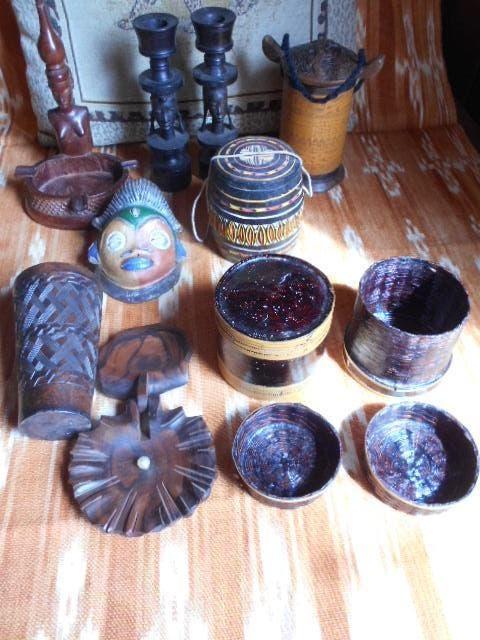 lot ethnische spullen, ebbenhout, keramiek, doosjes enz, Antiek en Kunst, Ophalen of Verzenden