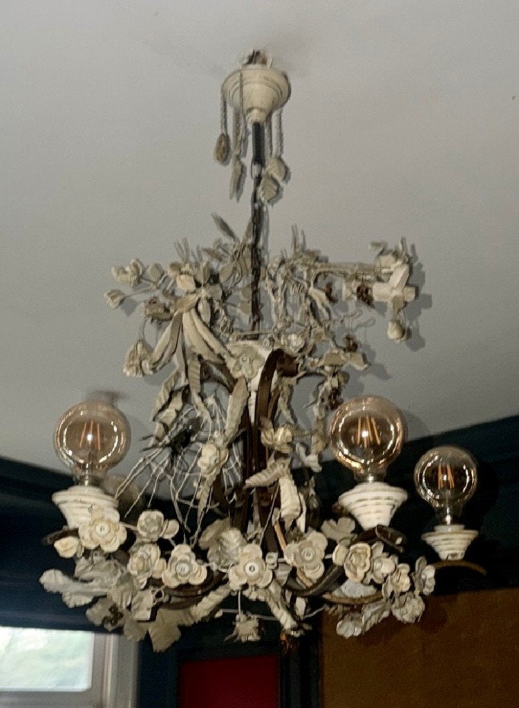 Lustre plafonnier original, Enlèvement ou Envoi, Florentin Italien, Métal, E27 (grand)