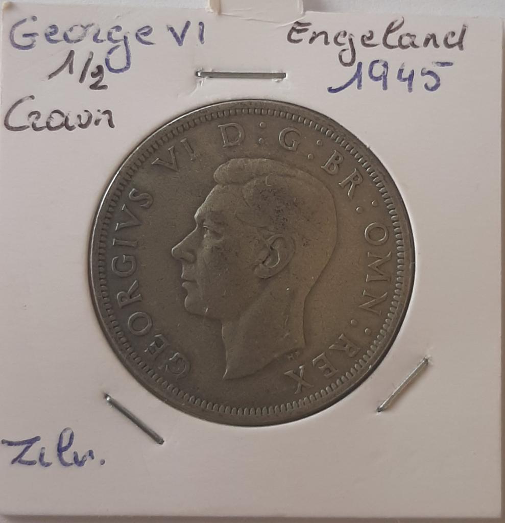 Angleterre George VI 1/2 Couronne 1945 argent, Envoi, Argent