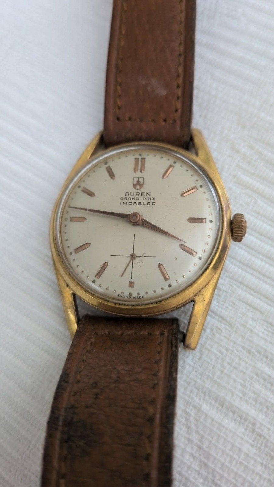 Vintage Buren Grand Prix Incabloc horloge (jaren '60) – Voll, Ophalen of Verzenden, Staal, Verguld