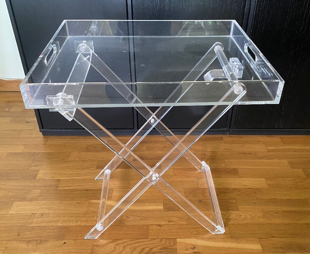 opklapbare tafel met plexiglas serveerblad, Huis en Inrichting, Tafels | Bijzettafels, Zo goed als nieuw, Rechthoekig, 45 tot 60 cm