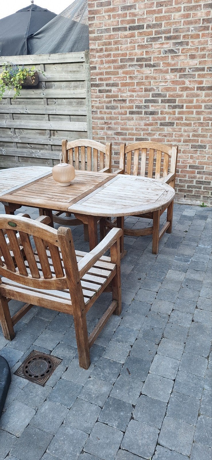 teak tuinset, Tuin en Terras, Ophalen, 4 zitplaatsen, Gebruikt, Eettafel