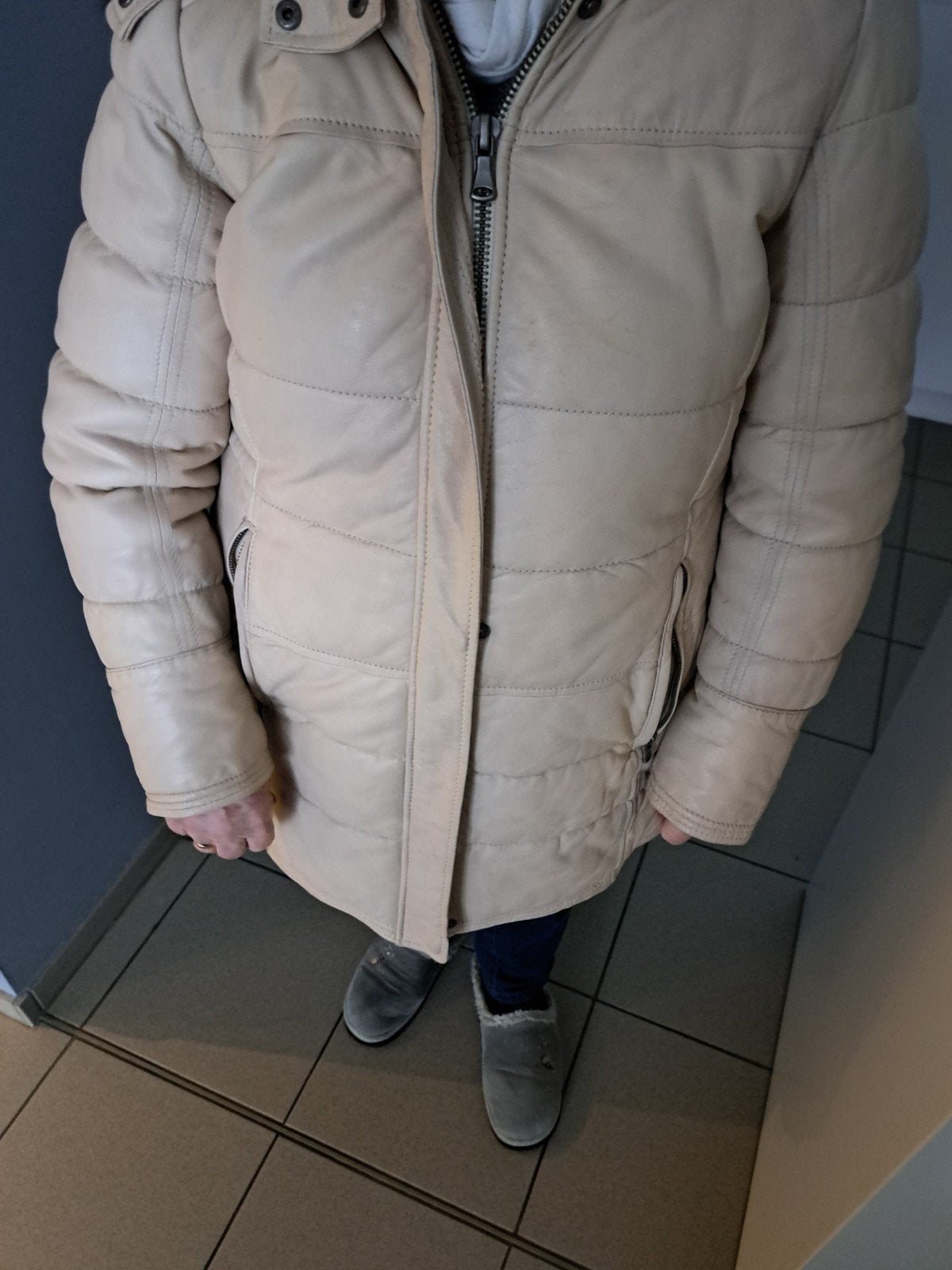 echt leder dames jas soepel winter, Ophalen, Zo goed als nieuw, Maat 42/44 (L), Beige